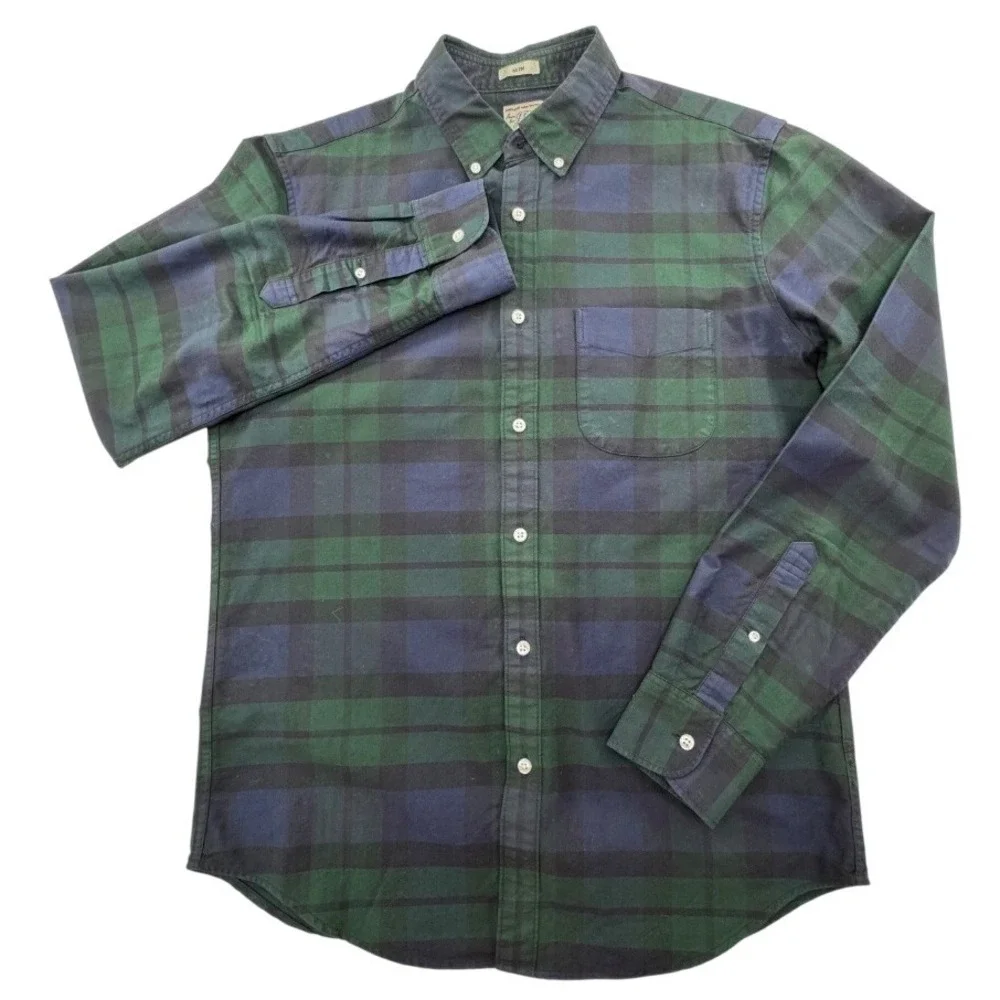 J. Crew Pima Cotton Button Down Shirt Plaid Long Sleeve‎ Green Blue Slim M